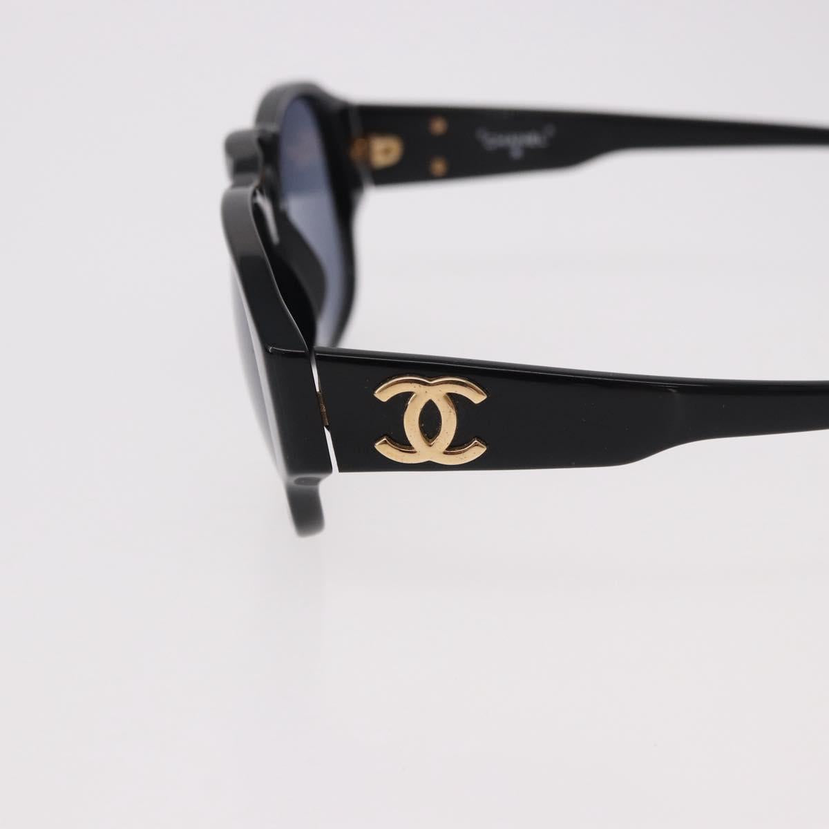 CHANEL COCO Mark Sunglasses Plastic Black Gold CC Auth SW2595