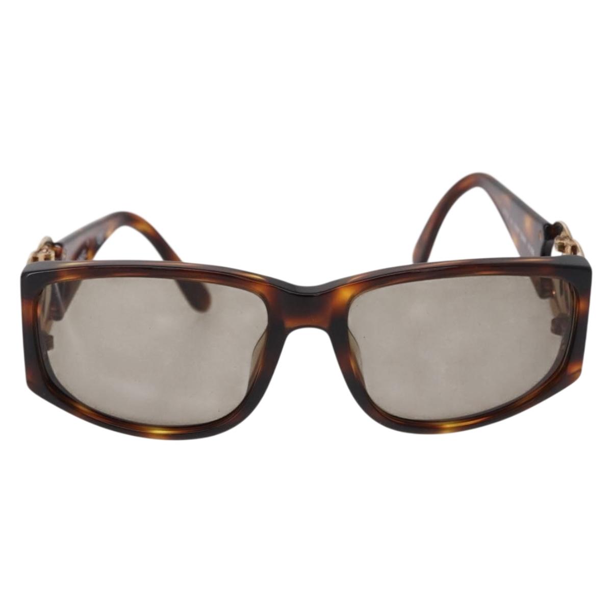 CHANEL COCO Mark Sunglasses Plastic Brown Gold CC Auth SW2596