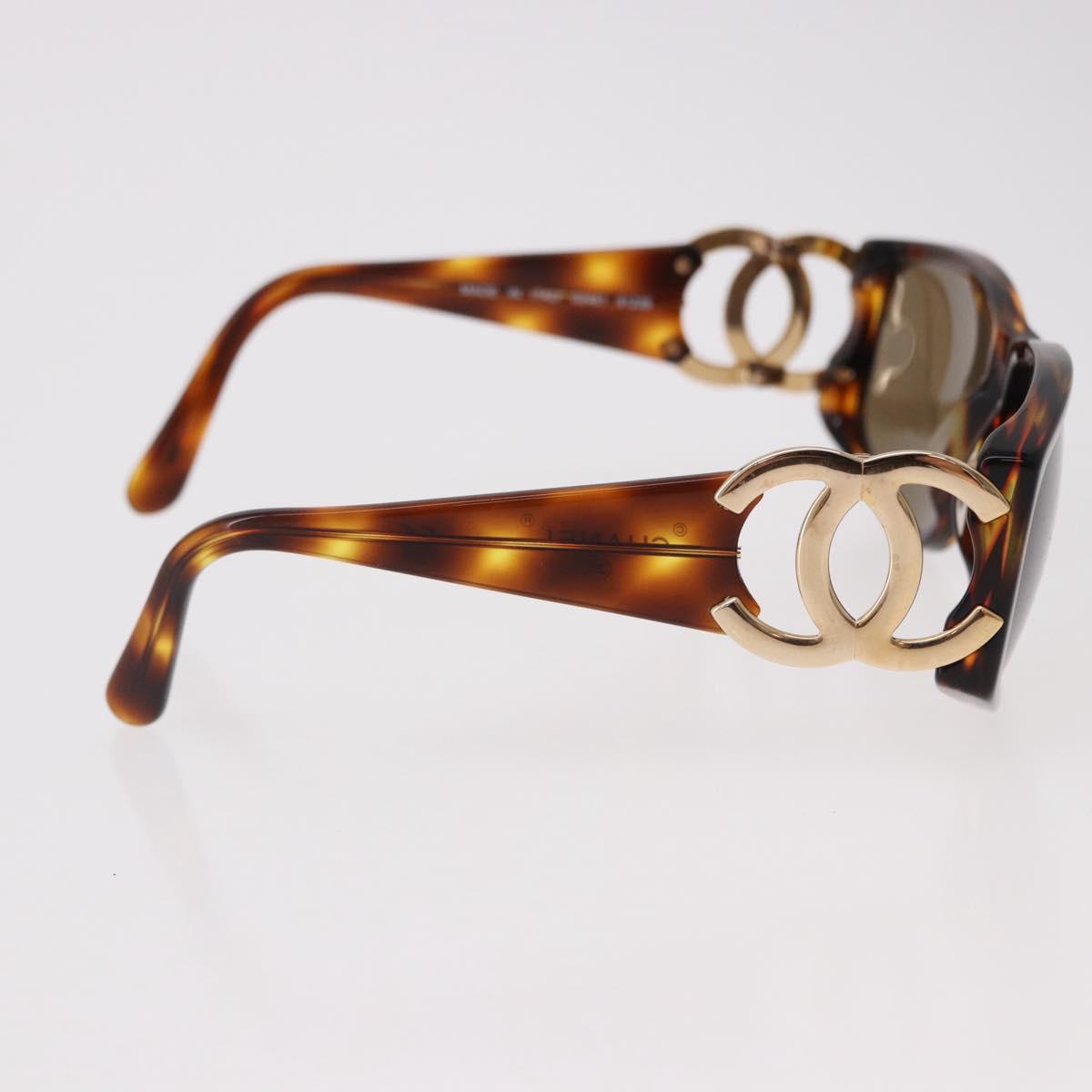 CHANEL COCO Mark Sunglasses Plastic Brown Gold CC Auth SW2596