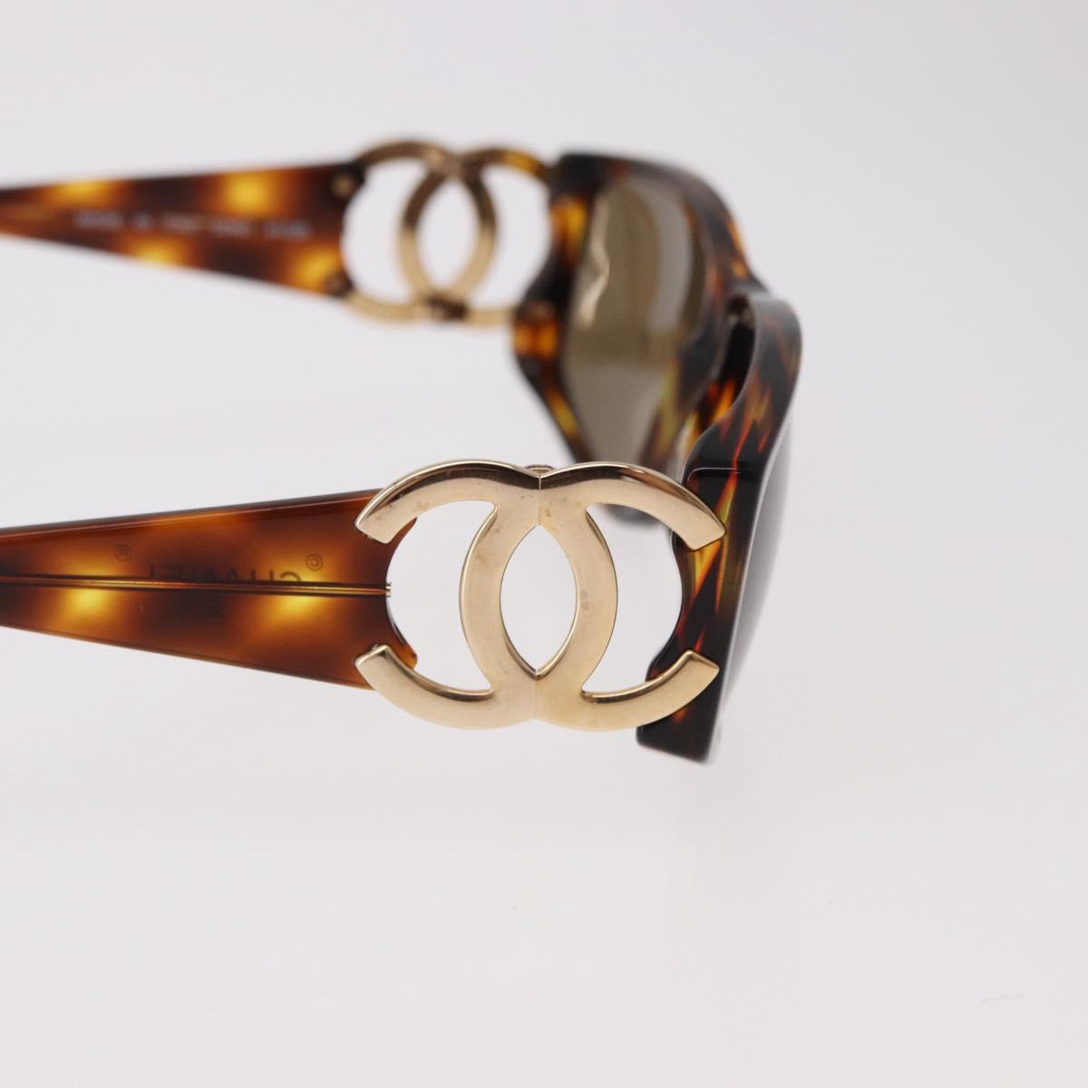 CHANEL COCO Mark Sunglasses Plastic Brown Gold CC Auth SW2596