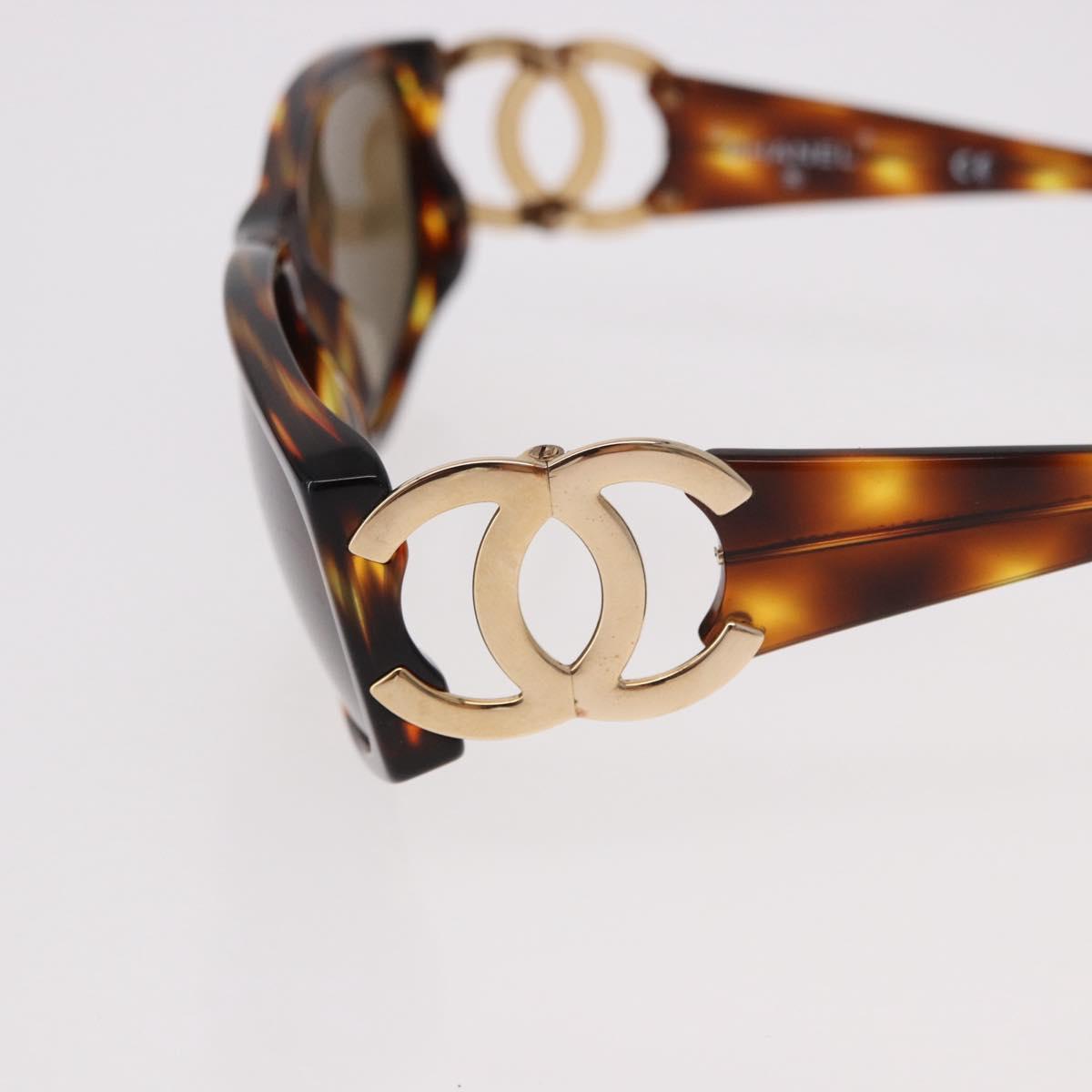 CHANEL COCO Mark Sunglasses Plastic Brown Gold CC Auth SW2596