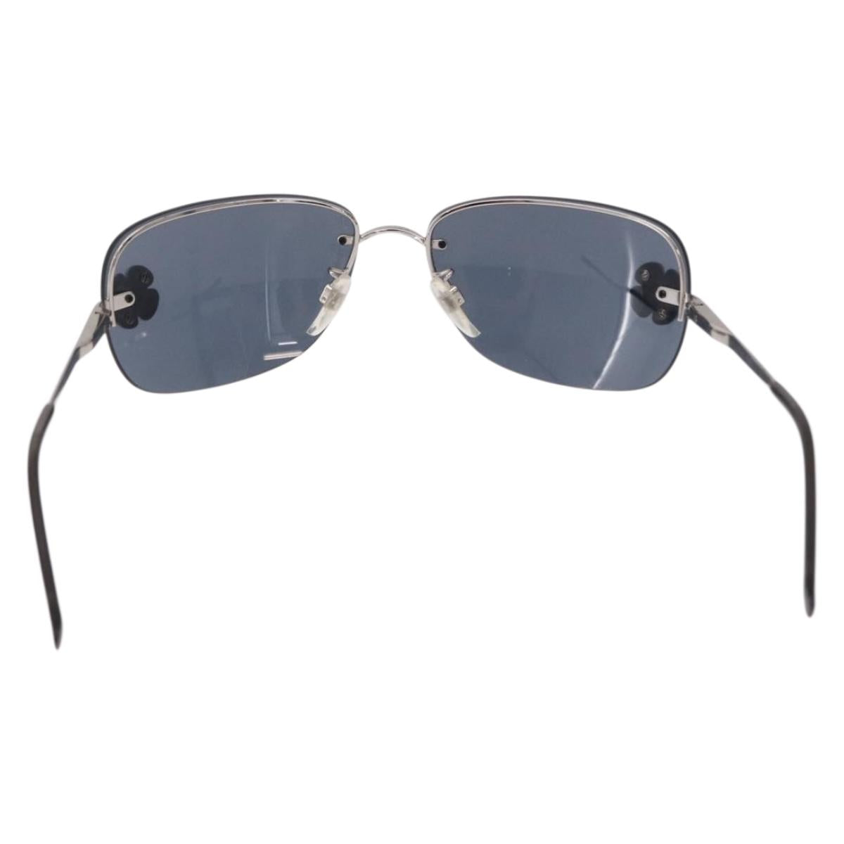CHANEL Camelia Sunglasses Metal Light Blue Silver CC Auth SW2597V