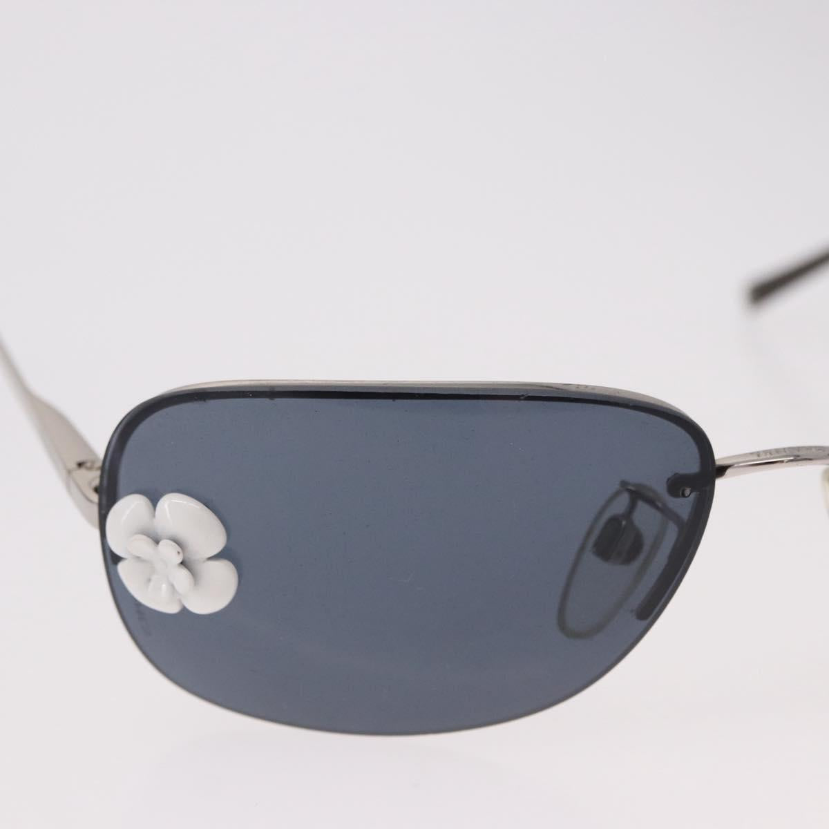 CHANEL Camelia Sunglasses Metal Light Blue Silver CC Auth SW2597V
