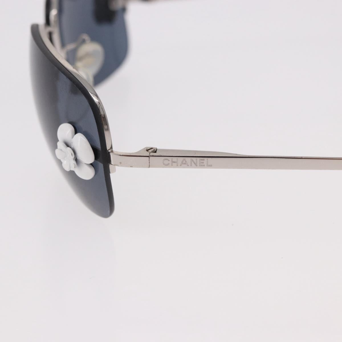 CHANEL Camelia Sunglasses Metal Light Blue Silver CC Auth SW2597V