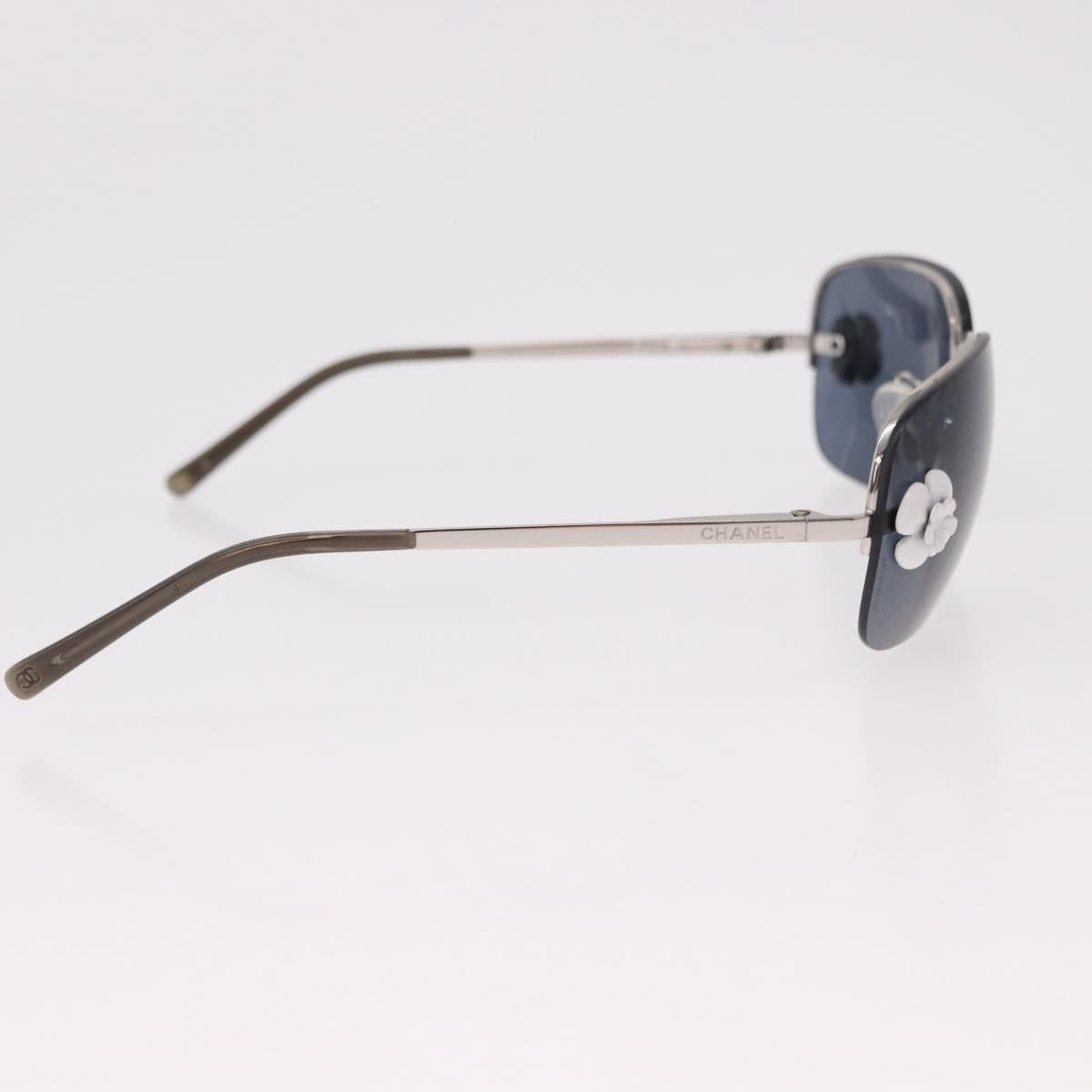 CHANEL Camelia Sunglasses Metal Light Blue Silver CC Auth SW2597V