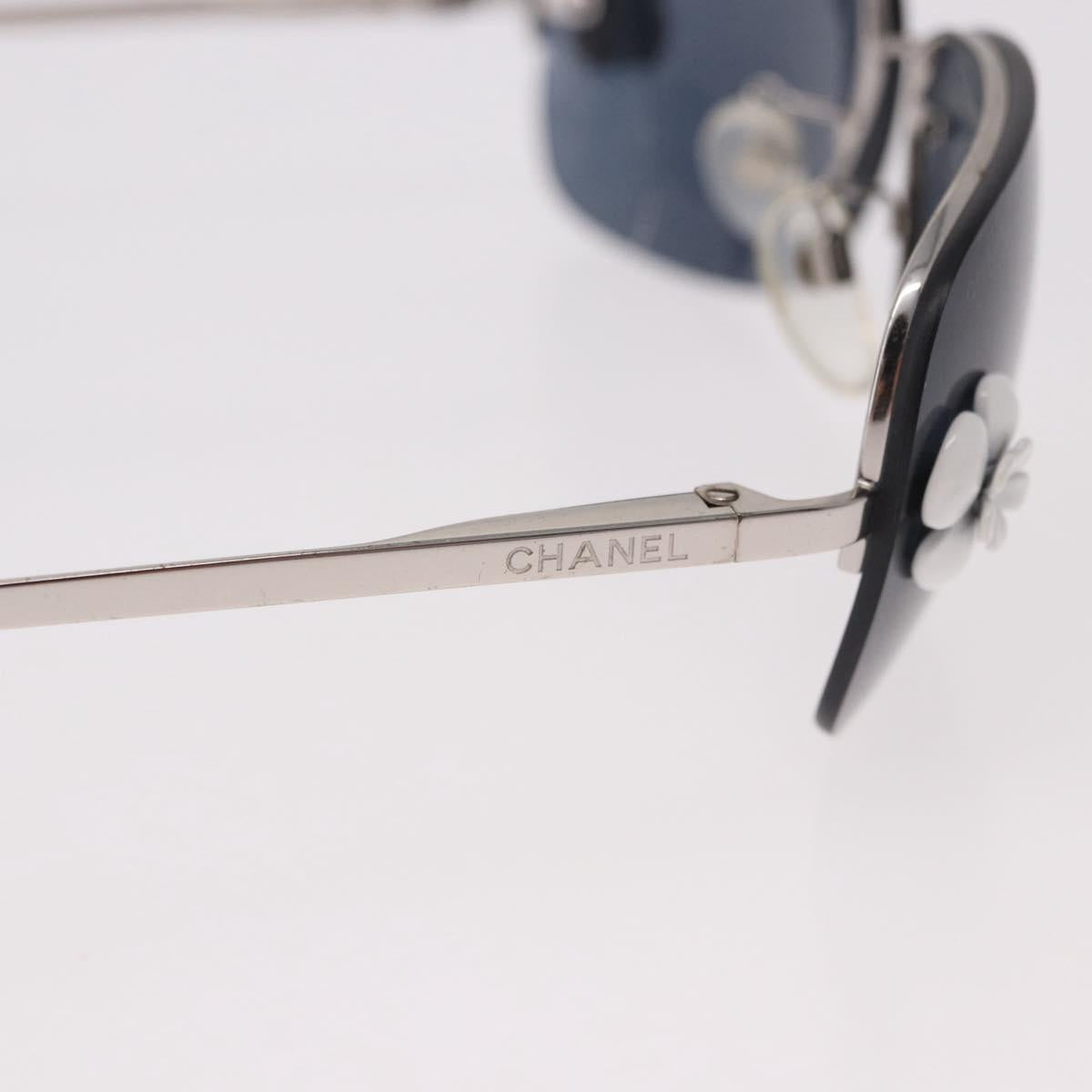 CHANEL Camelia Sunglasses Metal Light Blue Silver CC Auth SW2597V