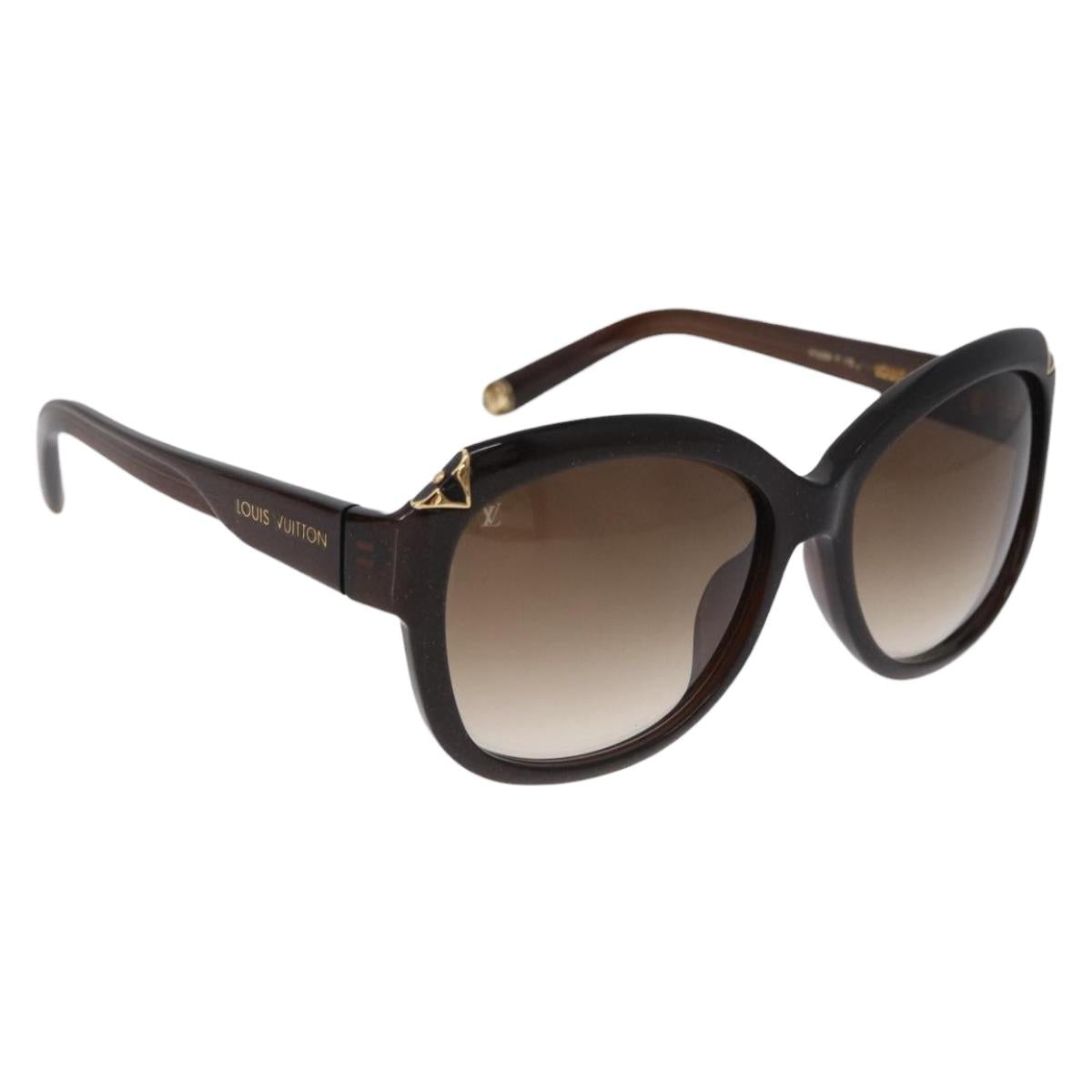 LOUIS VUITTON Hortensia Cat Eye Sunglasses Plastic Brown Gold Z0486E Auth SW2599