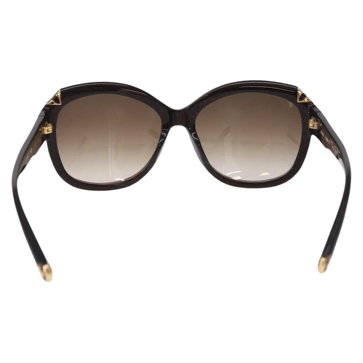 LOUIS VUITTON Hortensia Cat Eye Sunglasses Plastic Brown Gold Z0486E Auth SW2599