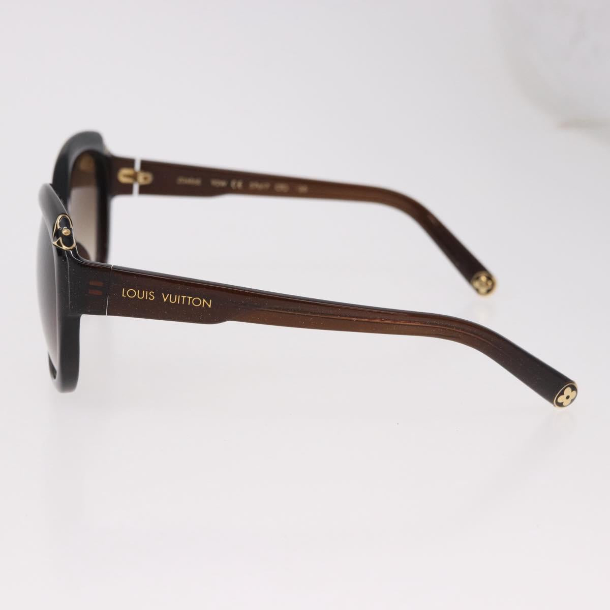 LOUIS VUITTON Hortensia Cat Eye Sunglasses Plastic Brown Gold Z0486E Auth SW2599