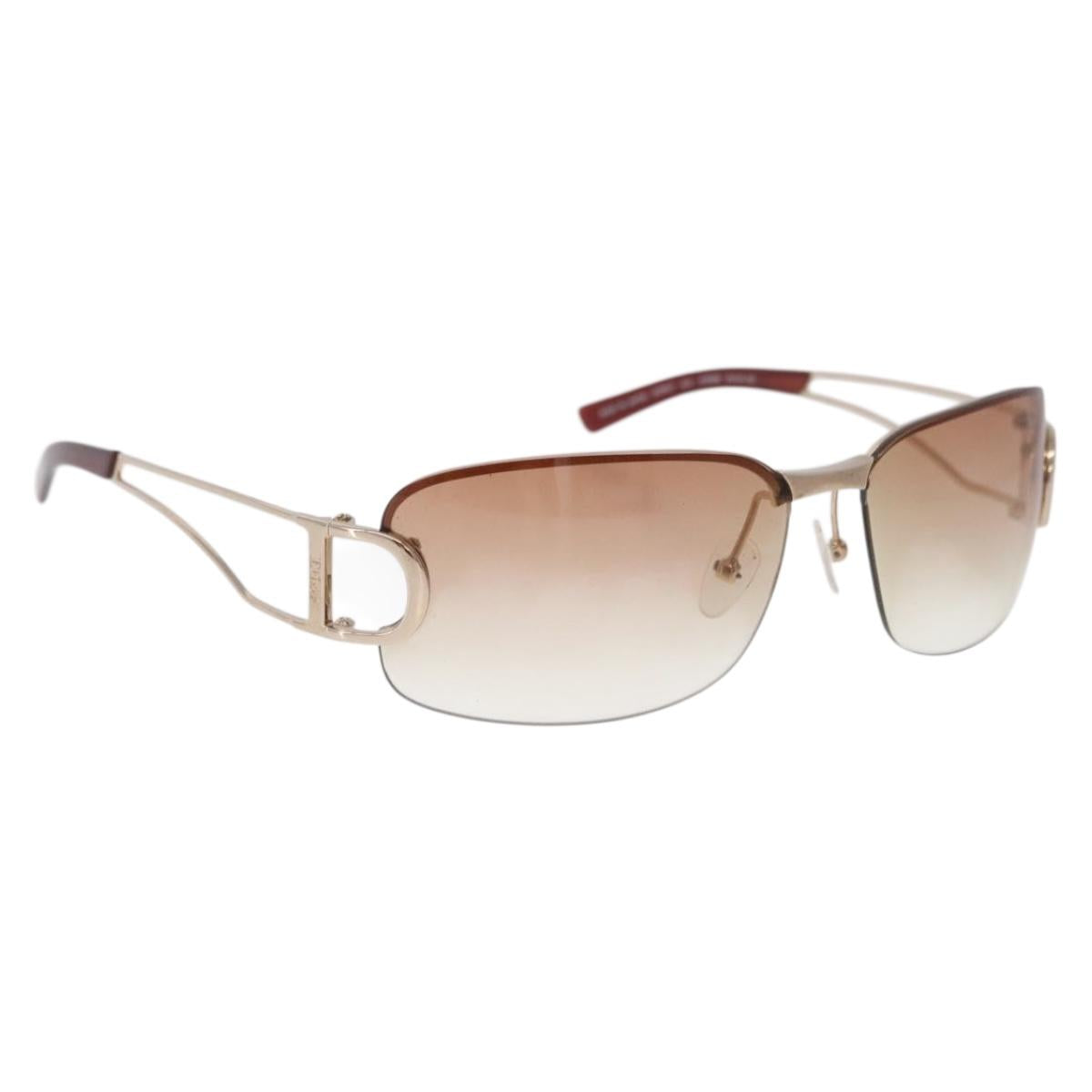 Christian Dior DIORLY Sunglasses Metal Brown Gold Auth SW2601V