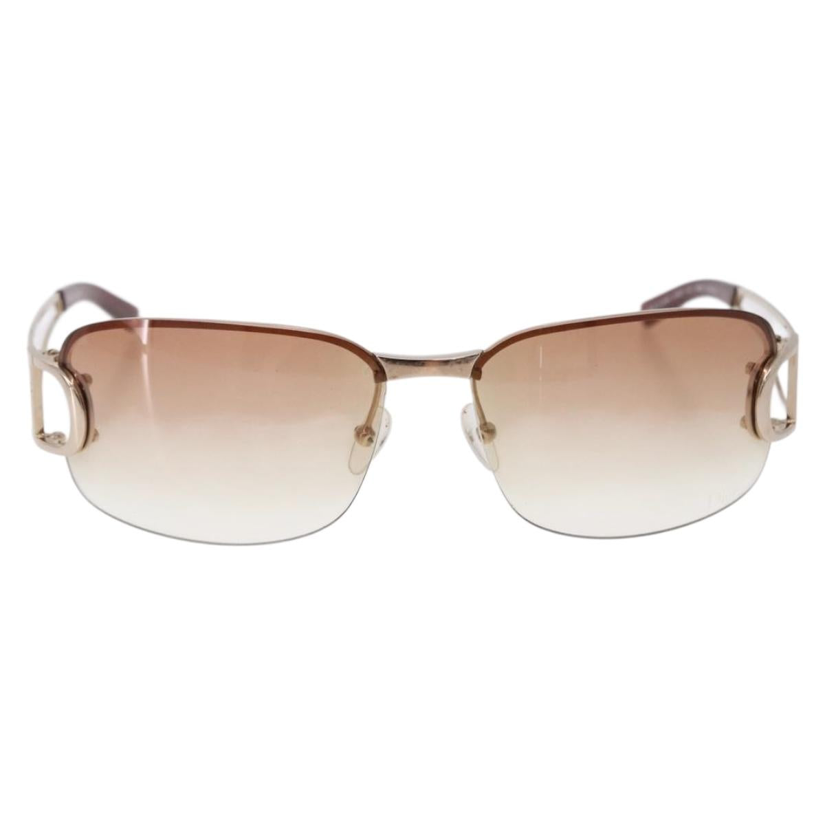 Christian Dior DIORLY Sunglasses Metal Brown Gold Auth SW2601V