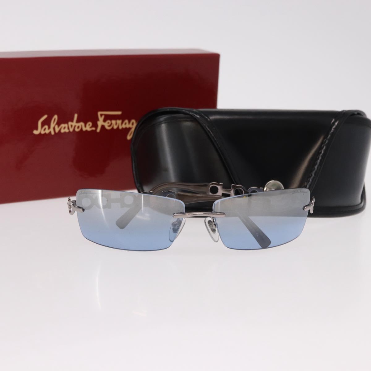 Salvatore Ferragamo Gancini Sunglasses Metal Light Blue Silver Auth SW2602V