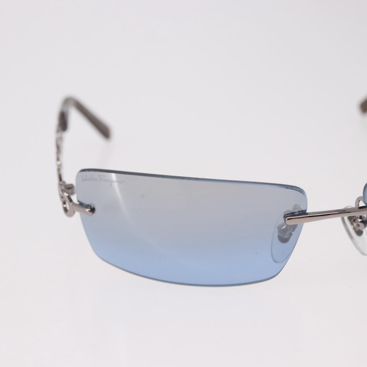 Salvatore Ferragamo Gancini Sunglasses Metal Light Blue Silver Auth SW2602V