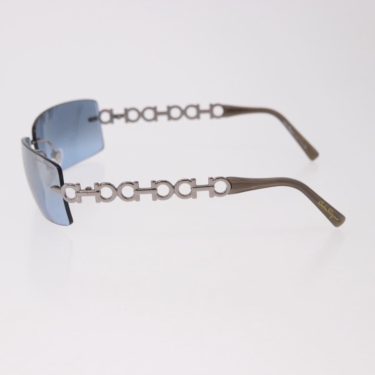 Salvatore Ferragamo Gancini Sunglasses Metal Light Blue Silver Auth SW2602V