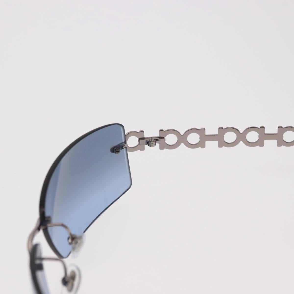 Salvatore Ferragamo Gancini Sunglasses Metal Light Blue Silver Auth SW2602V