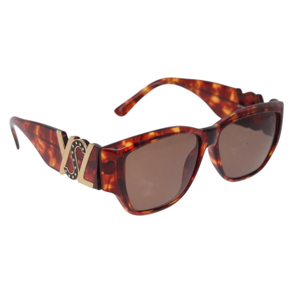 SAINT LAURENT Sunglasses Plastic Brown Gold Auth SW2608
