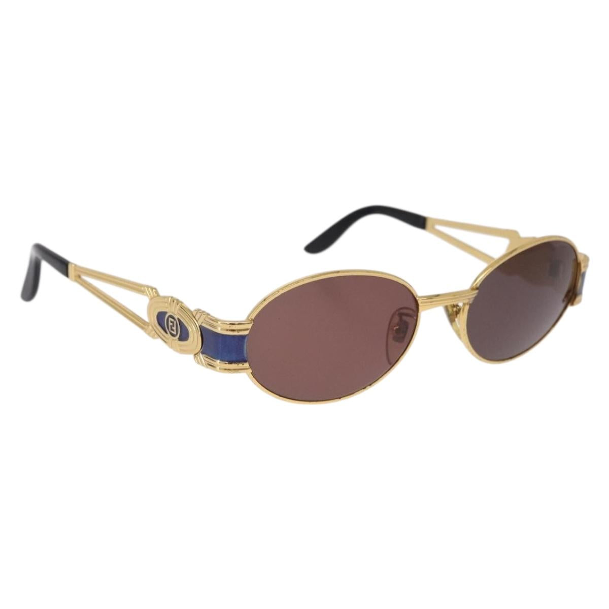 FENDI Sunglasses Metal Gold Tone Navy Auth SW2610