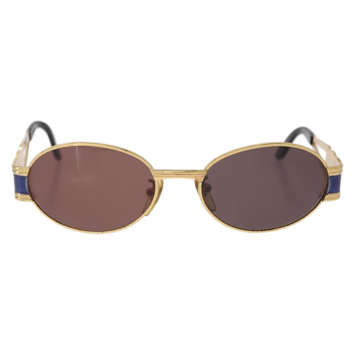 FENDI Sunglasses Metal Gold Tone Navy Auth SW2610