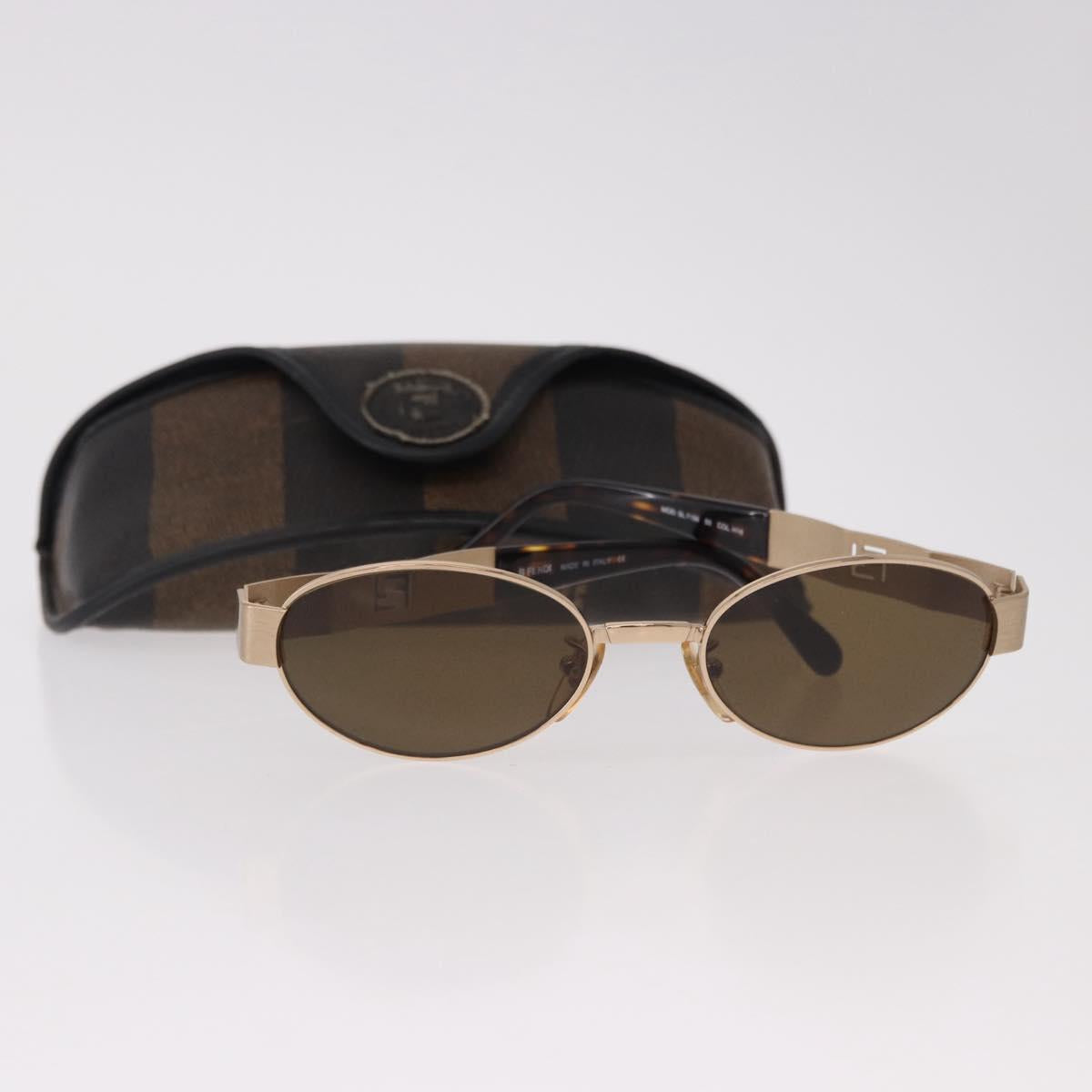 FENDI Sunglasses Metal Gold Tone Brown Auth SW2611