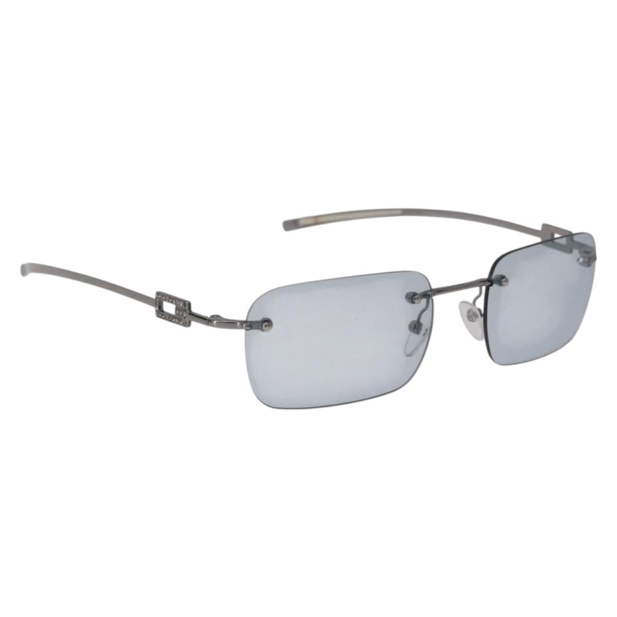 GUCCI Rimless Sunglasses Metal Silver Light Blue Auth SW2615V