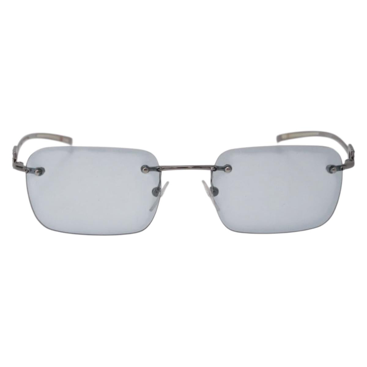GUCCI Rimless Sunglasses Metal Silver Light Blue Auth SW2615V
