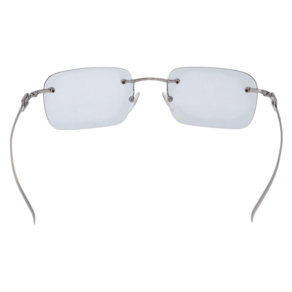 GUCCI Rimless Sunglasses Metal Silver Light Blue Auth SW2615V