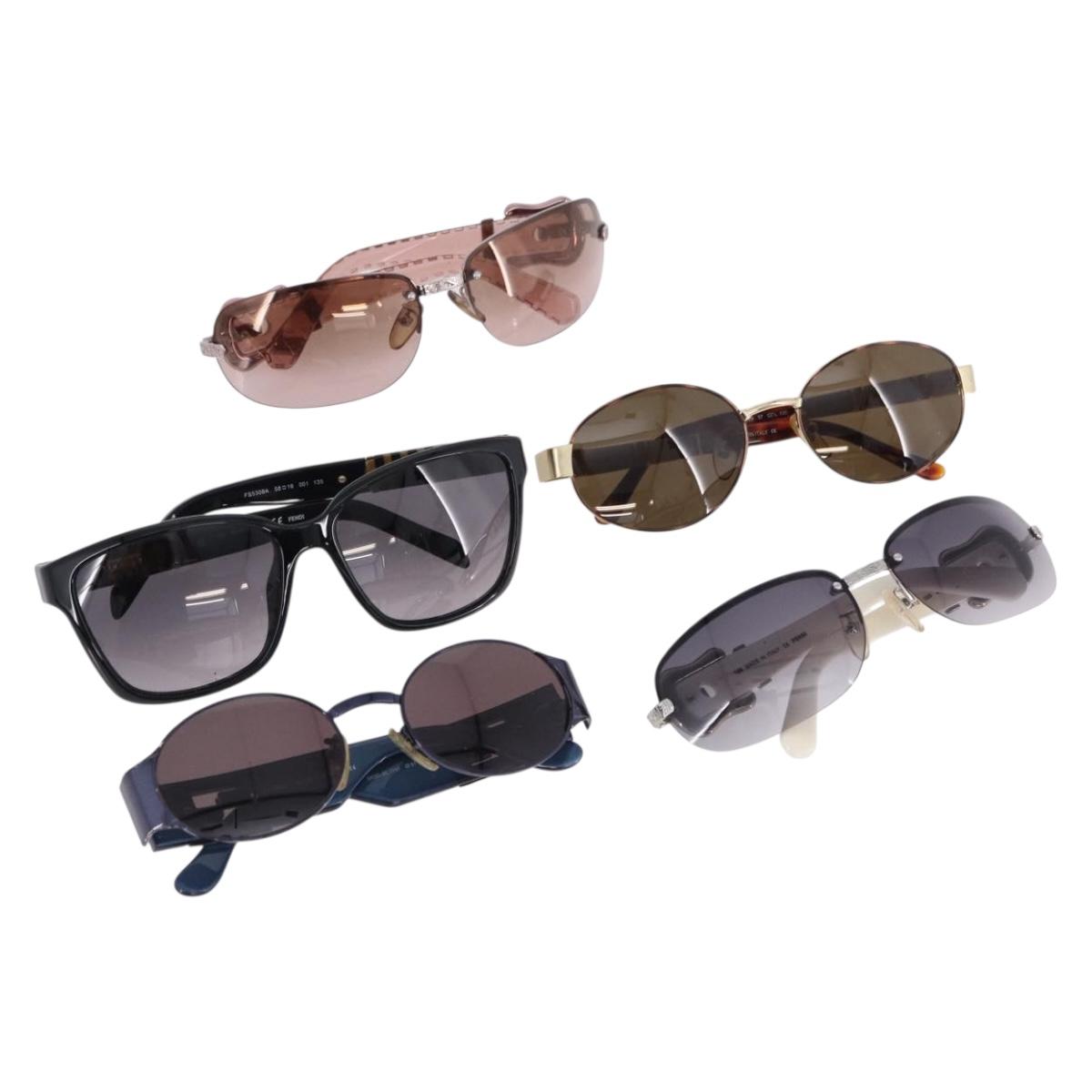 FENDI Sunglasses Plastic Metal 5 Set Black Silver Auth SW2620