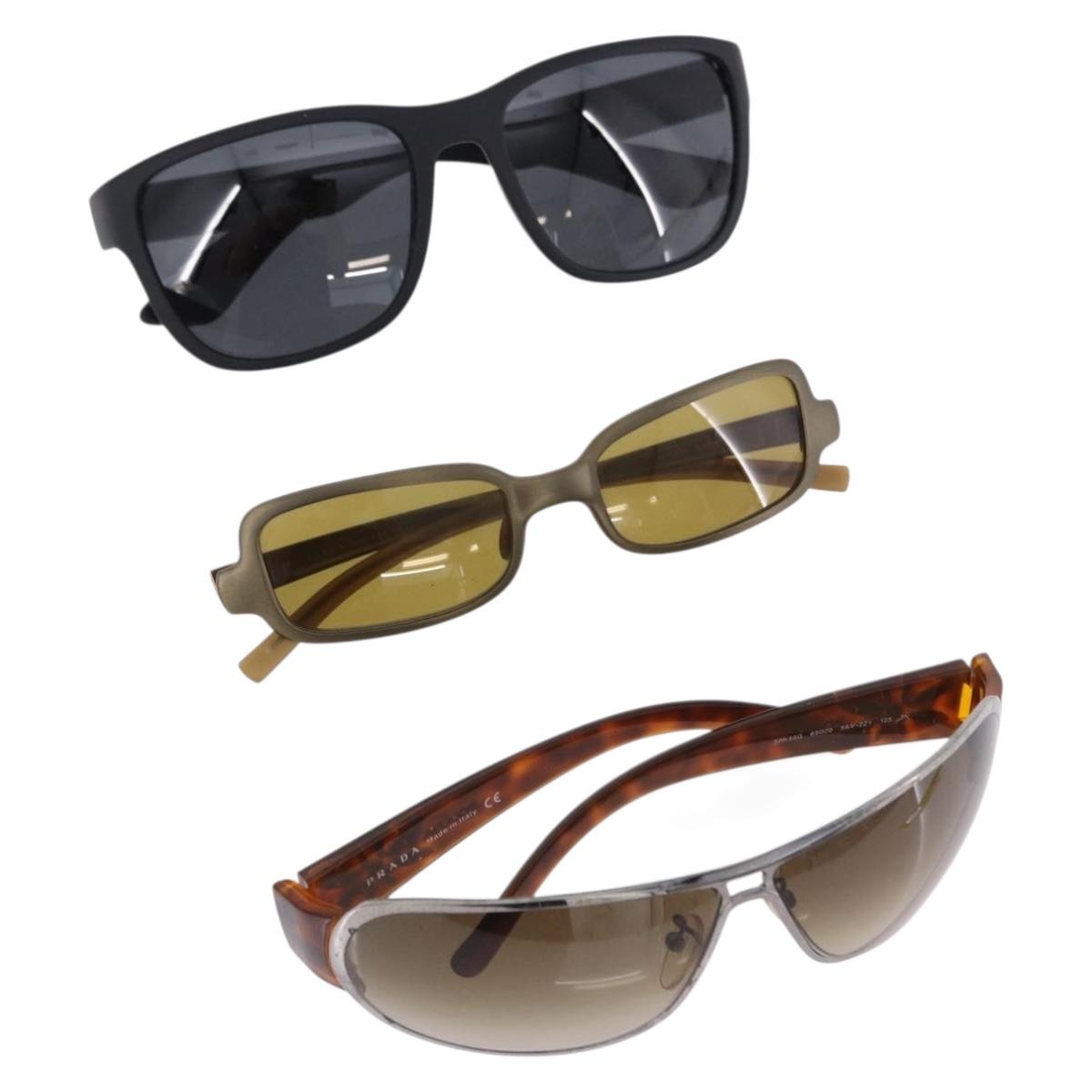 PRADA Sunglasses Plastic Metal 3 Set Black Brown Auth SW2622
