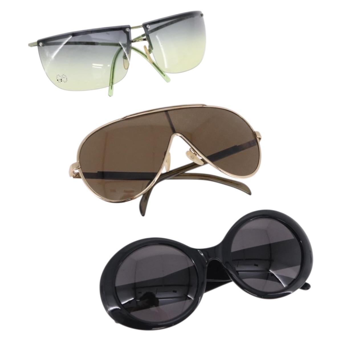 GUCCI Sunglasses Metal Plastic 3 Set Black Gold Green Auth SW2626