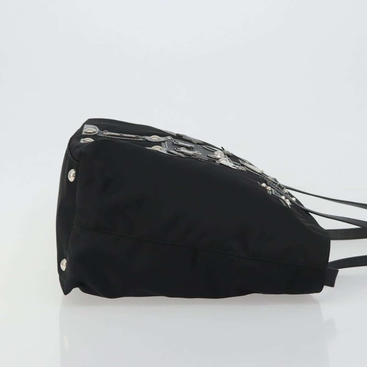 PRADA Robot Tote Bag Nylon Black Silver Auth SW2635M