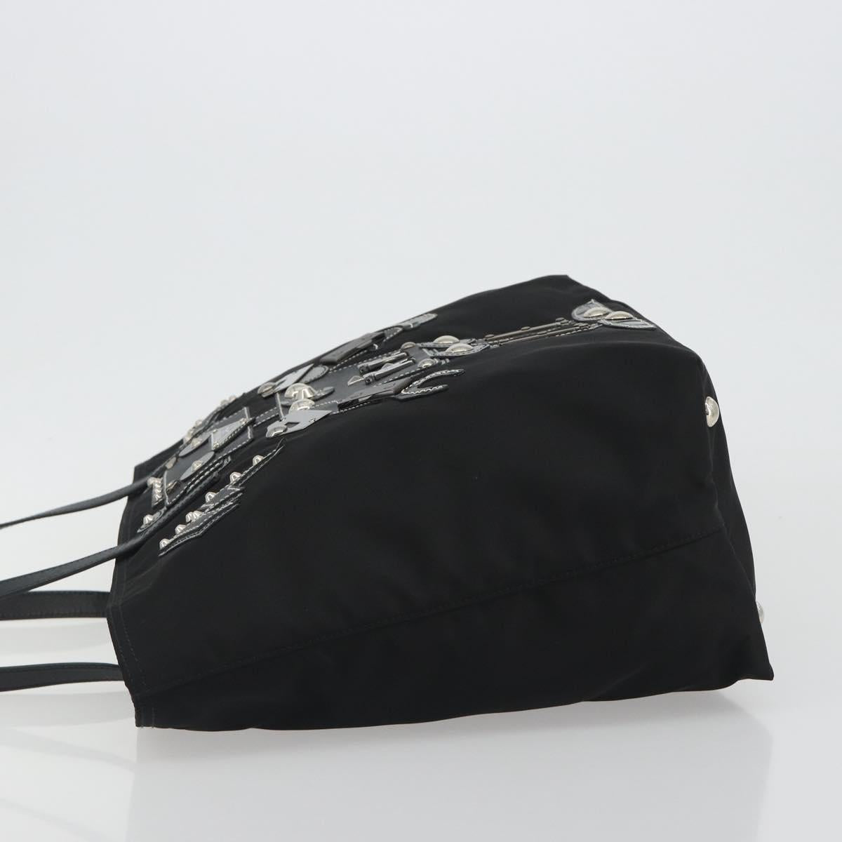 PRADA Robot Tote Bag Nylon Black Silver Auth SW2635M