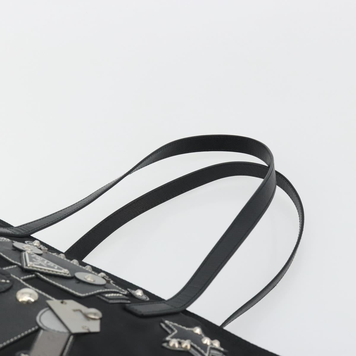 PRADA Robot Tote Bag Nylon Black Silver Auth SW2635M