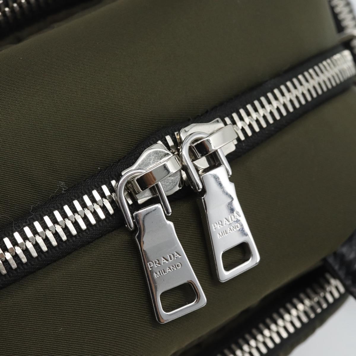 PRADA Hand Bag Nylon 2way Khaki Silver Auth SW2636SAM