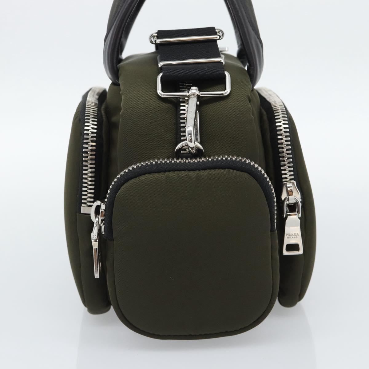 PRADA Hand Bag Nylon 2way Khaki Silver Auth SW2636SAM