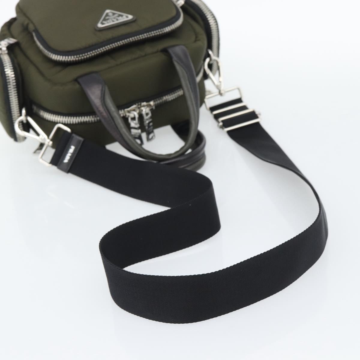 PRADA Hand Bag Nylon 2way Khaki Silver Auth SW2636SAM