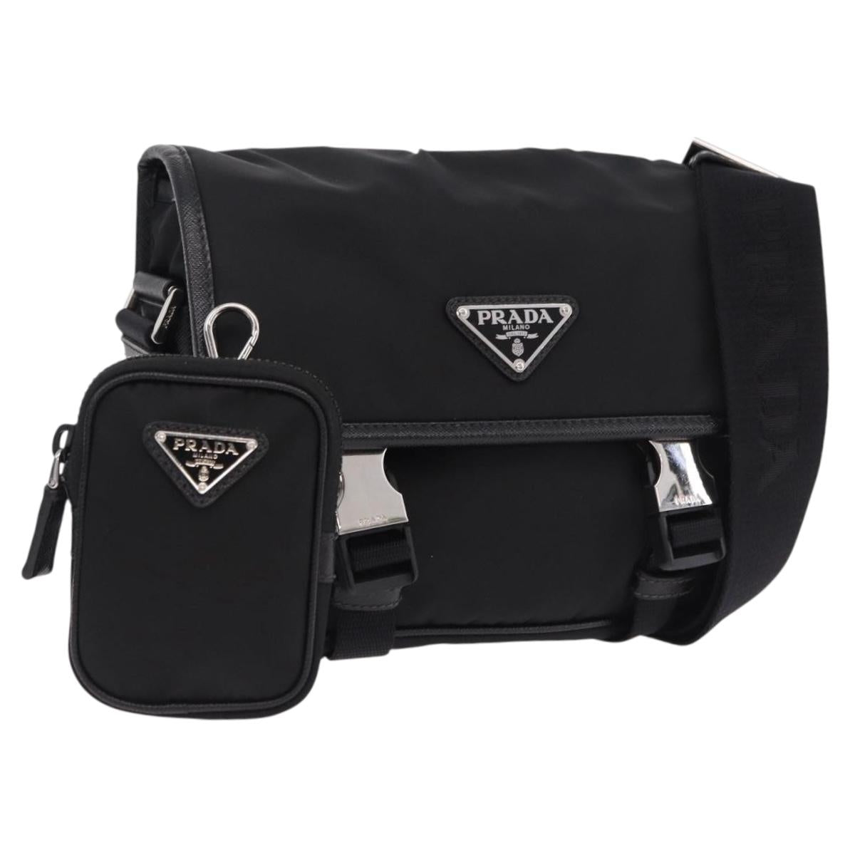 PRADA Shoulder Bag Nylon Black Silver Auth SW2637SAM