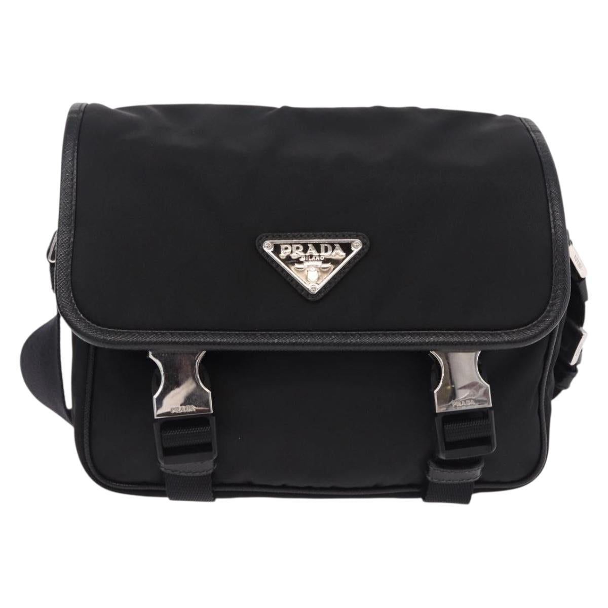 PRADA Shoulder Bag Nylon Black Silver Auth SW2637SAM