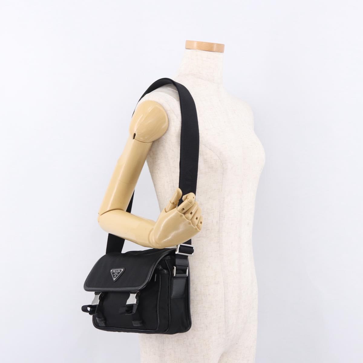 PRADA Shoulder Bag Nylon Black Silver Auth SW2637SAM