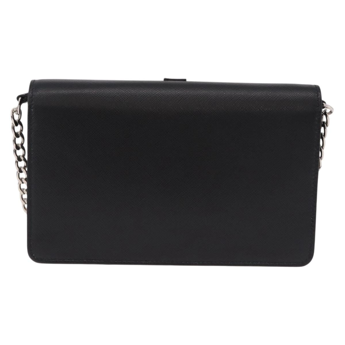 PRADA Robot Chain Shoulder Bag Saffiano Black Silver Auth SW2638SM