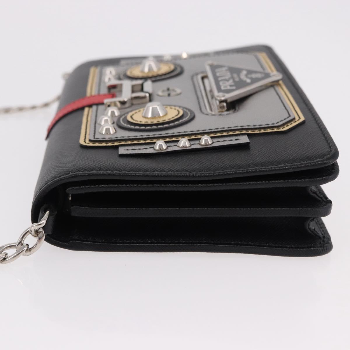 PRADA Robot Chain Shoulder Bag Saffiano Black Silver Auth SW2638SM