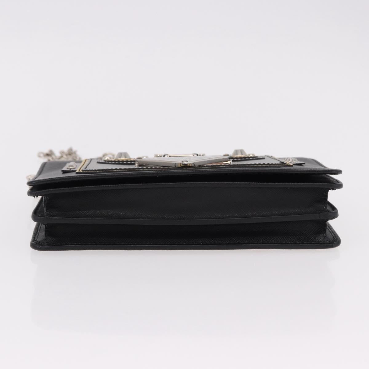 PRADA Robot Chain Shoulder Bag Saffiano Black Silver Auth SW2638SM