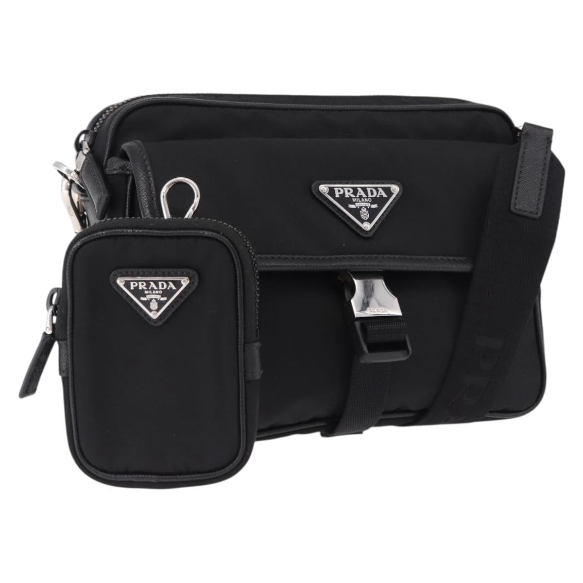 PRADA Shoulder Bag Nylon Black Silver Auth SW2639M