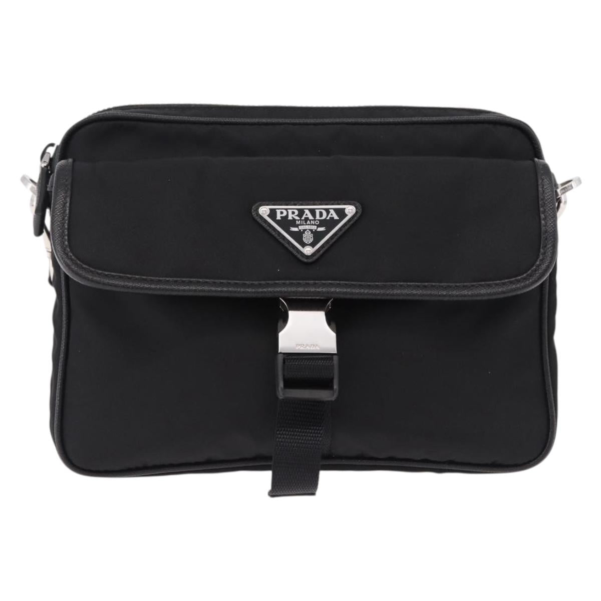 PRADA Shoulder Bag Nylon Black Silver Auth SW2639M