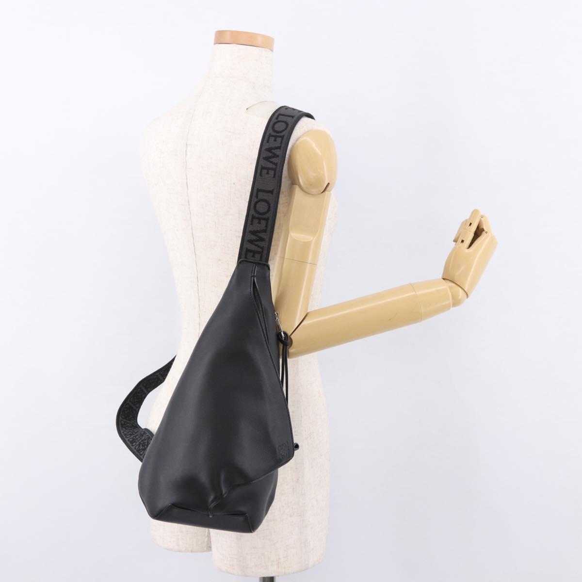 LOEWE Anton Sling Shoulder Bag Leather Black Silver Auth SW2640SM