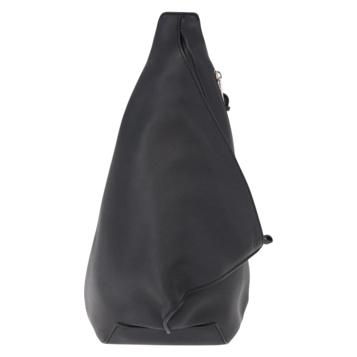LOEWE Anton Sling Shoulder Bag Leather Black Silver Auth SW2640SM