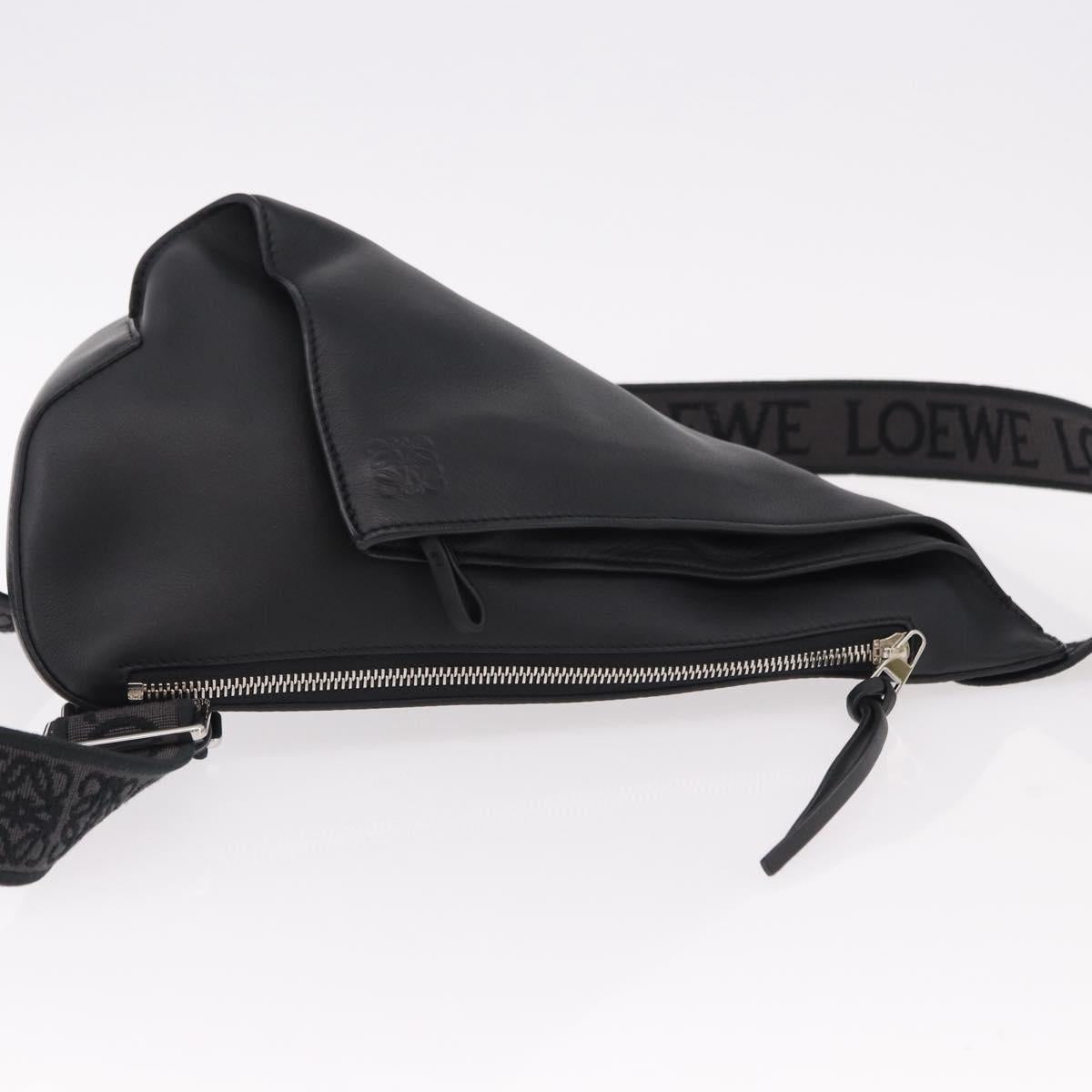 LOEWE Anton Sling Shoulder Bag Leather Black Silver Auth SW2640SM