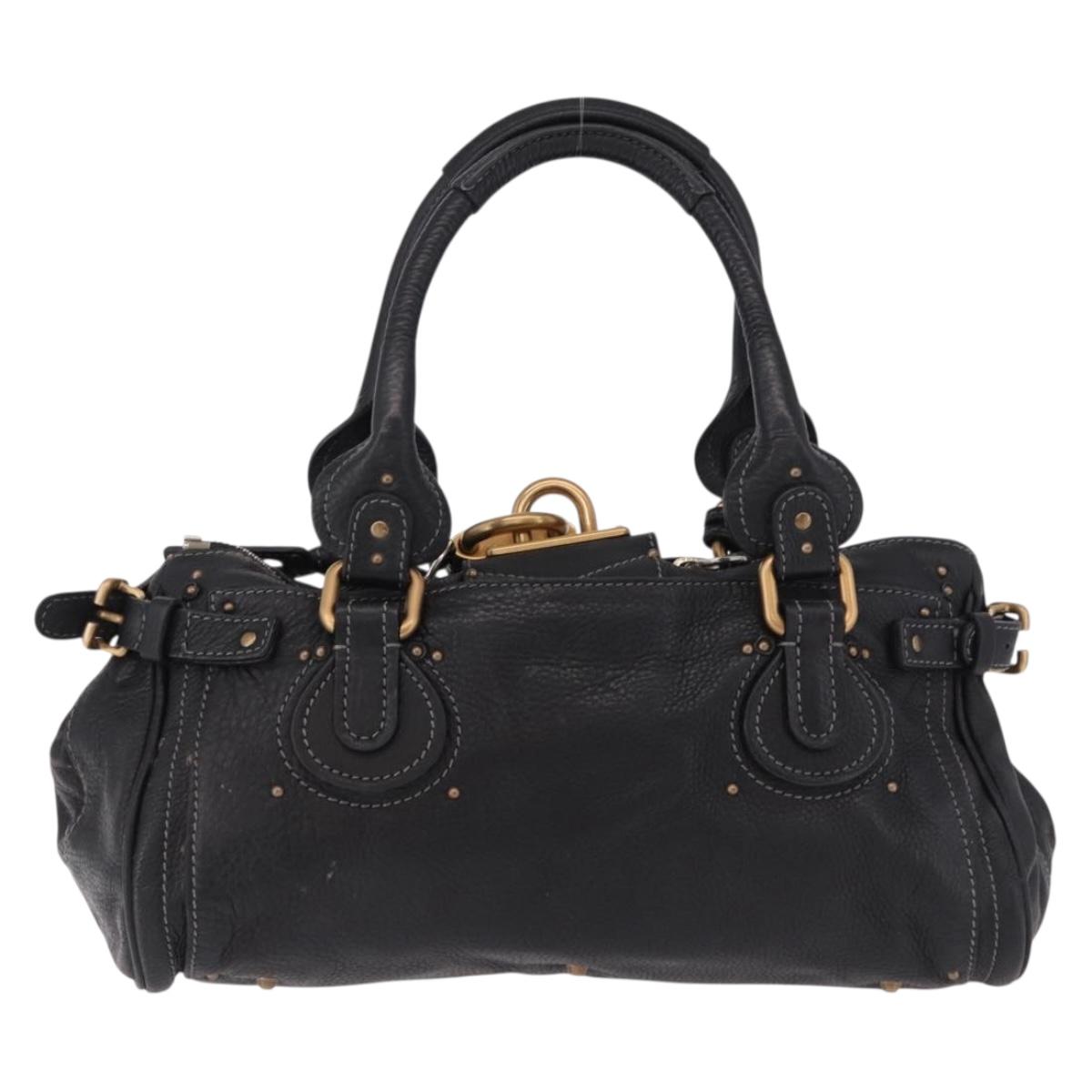 Chloe Paddington Hand Bag Leather Black Gold Auth SW2641M