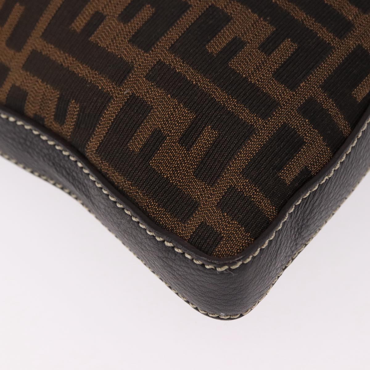 FENDI Zucca Canvas Celesia Shoulder Bag Brown Silver 8BT109 Auth SW2643V