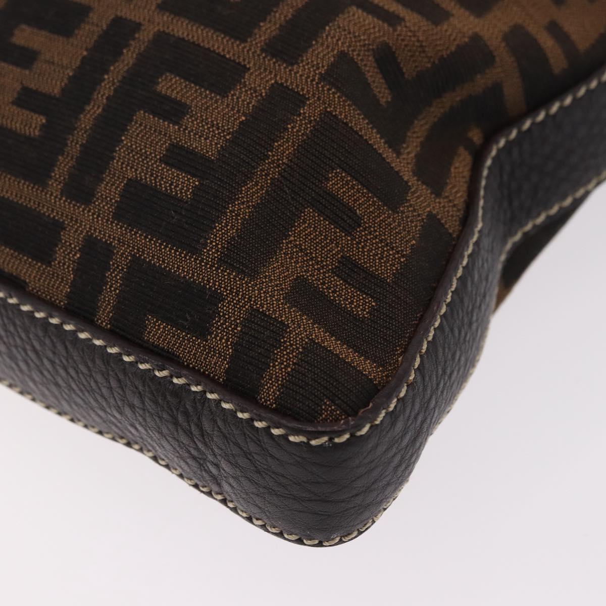 FENDI Zucca Canvas Celesia Shoulder Bag Brown Silver 8BT109 Auth SW2643V