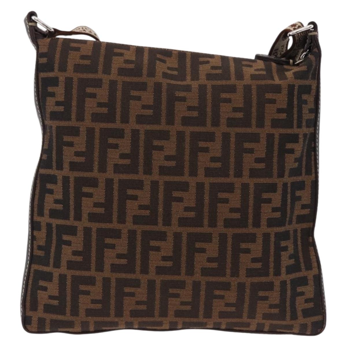 FENDI Zucca Canvas Celesia Shoulder Bag Brown Silver 8BT109 Auth SW2643V